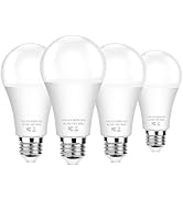 Brightever 4-Pack Dusk to Dawn LED Light Bulbs, A19 11W(100Watt Equivalent), E26 Basic Automatic ...