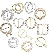 Scarf Tie Buckle Rings for Women,12PCS Metal Party T Shirt Pearls Rhinestone Clips,Clothes Corner...