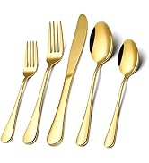 Gold Silverware Flatware Set for 8, 40 Piece Stainless Steel Cutlery Set With Titanium Golden Pla...
