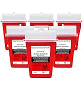 GlobalRoll Sharps Container 1 Quart, 6 Pack Biohazard Needle Disposal Container Small Syringe Dis...