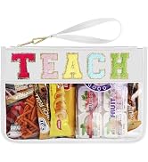 TESAFNG Snack Bag for Travel - Clear Chenille Varsity Letter Flat Pouch with Zipper, Waterproof C...