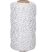jijAcraft 328Feet Twine String, 2mm White Christmas Twine String with Silver Wire, Cotton Baker T...
