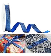 HUIHUANG Blue Glitter Frosted Satin Ribbon Shiny Chunky Glitter Ribbon 5/8 inch x 25 Yards Christ...