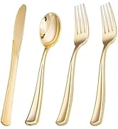 Liacere 200Pcs Gold Plastic Silverware-Gold Plastic Cutlery - Disposable Silverware include 100 F...