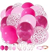 Hot Pink and Pink Balloons Set, 60 Packs 12 Inch Metal Hot Pink Latex Balloons with Confetti Ball...