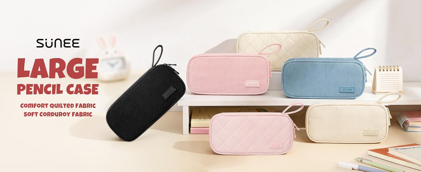 SUNEE Cute Pencil Case, Large Capacity Pencil Pouch Aesthetic Zipper Pencil Bag, Big Storage