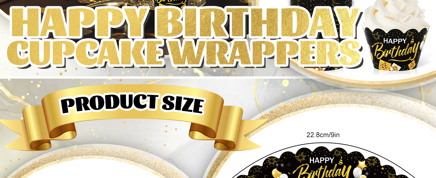 36Pcs Happy Birthday Cupcake Wrappers