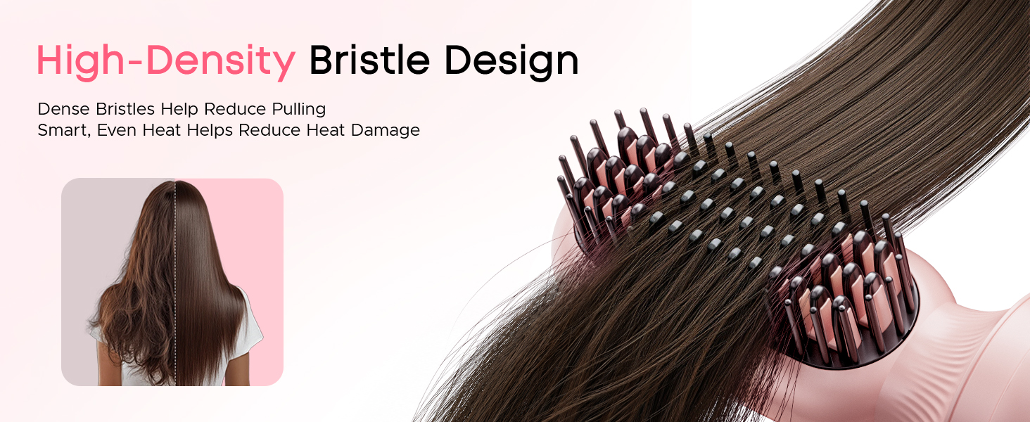 Close-up of a hair straightening brush in use