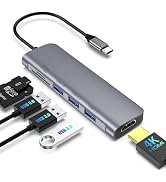 6 in 1 USB C Hub Multiport Adapter with 4K HDMI, 3 USB 3.0 Ports, SD/TF Card Reader, Portable USB...