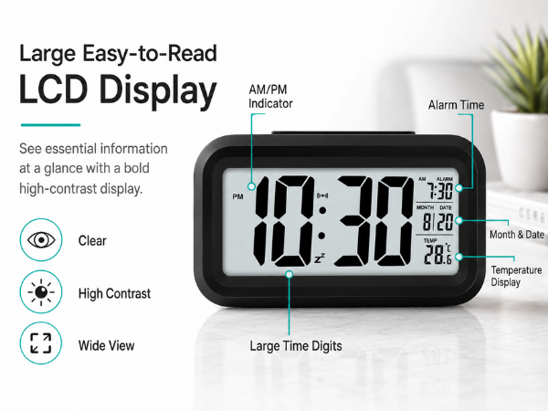 digital alarm clock, digital table clock, LED alarm clock, LCD alarm clock, alarm clock, SPN-RECPP