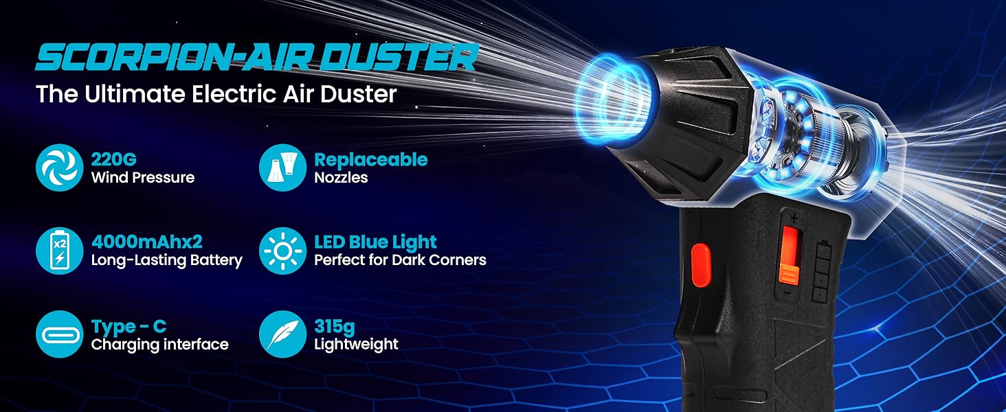 compressed air duster electric air duster portable air blower with led light air duster for pc