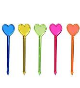 100 Pcs Multicolor Plastic Fruit Picks Toothpicks Heart Cocktail Appetizer Picks Finger Food Stic...