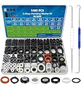1000-piece O-Ring and Plumbing Washer Kit by ZDBB. Contains 36 sizes of rubber, fiber, and silicone washers in a compartmentalized case. Includes two hook tools for installation.