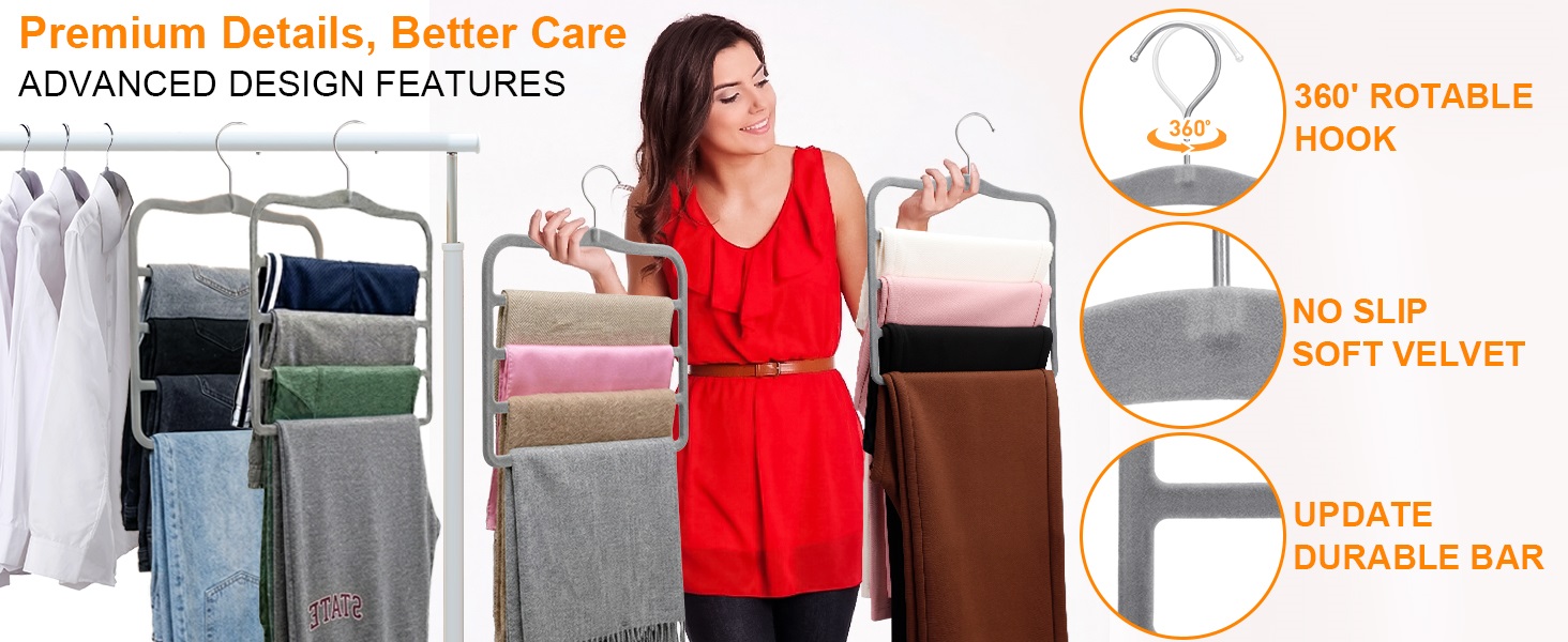 Heavy duty velvet non slip pants hangers holding 10 lbs of jeans without sagging