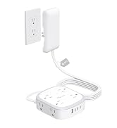 Outlet Cover Extension Cord Flat 6ft, NUTICT Flat Plug Power Strip with 8 Outlets & 3 USB-C & 1 U...