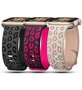 CreateGreat 3 Pack Leopard Engraved Bands Compatible with Apple Watch Band 41mm 40mm 38mm 49mm 45...