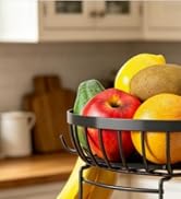 Sevenblue 2 Tier Large Fruit Basket for Kitchen Counter with 2 Banana Hangers, Metal Stackable Fr...