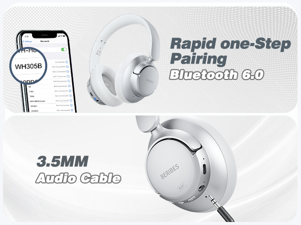 BERIBES Upgraded Hybrid Active Noise Cancelling Headphones with Transparent Modes