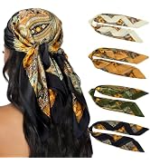 HBselect 4PCS Head Scarf for Women 35” Head Scarves Silk Like Satin Neck Scarfs Square Bandana Ha...
