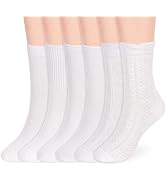 FunisFun 6 Pairs Womens Summer Socks, White Crew Thin Ankle Socks for Women Girls Daily Wear Casu...