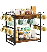 IBUYKE Coffee Bar Station Countertop Organizer,2 Tier Kitchen Mug Cup Holder Stand,Wooden Coffee ...
