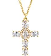 Elurent 18K Gold Plated Cross Necklace for Women, Cubic Zirconia Dainty Pendant Chain, Elegant Fa...