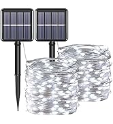 YAOZHOU Solar Fairy String Lights for Outside, Outdoor Waterproof, Cool White 2Pack Total 200LED ...