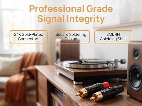 RCA Male Plug Adapter Audio Phono Gold Plated Solder 24K Gold-Plated Phono Jack Adapter