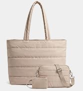 Aosbos Puffer Tote Bag for Women, 3-Piece Quilted Work Bag with Slim Crossbody & Clip-On Earbud P...