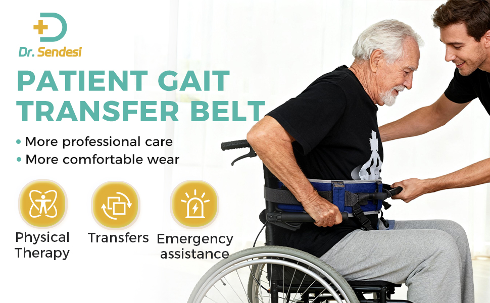 Gait Belt, Adjustable Gait Transfer Belt with 7 Handles (Blue)