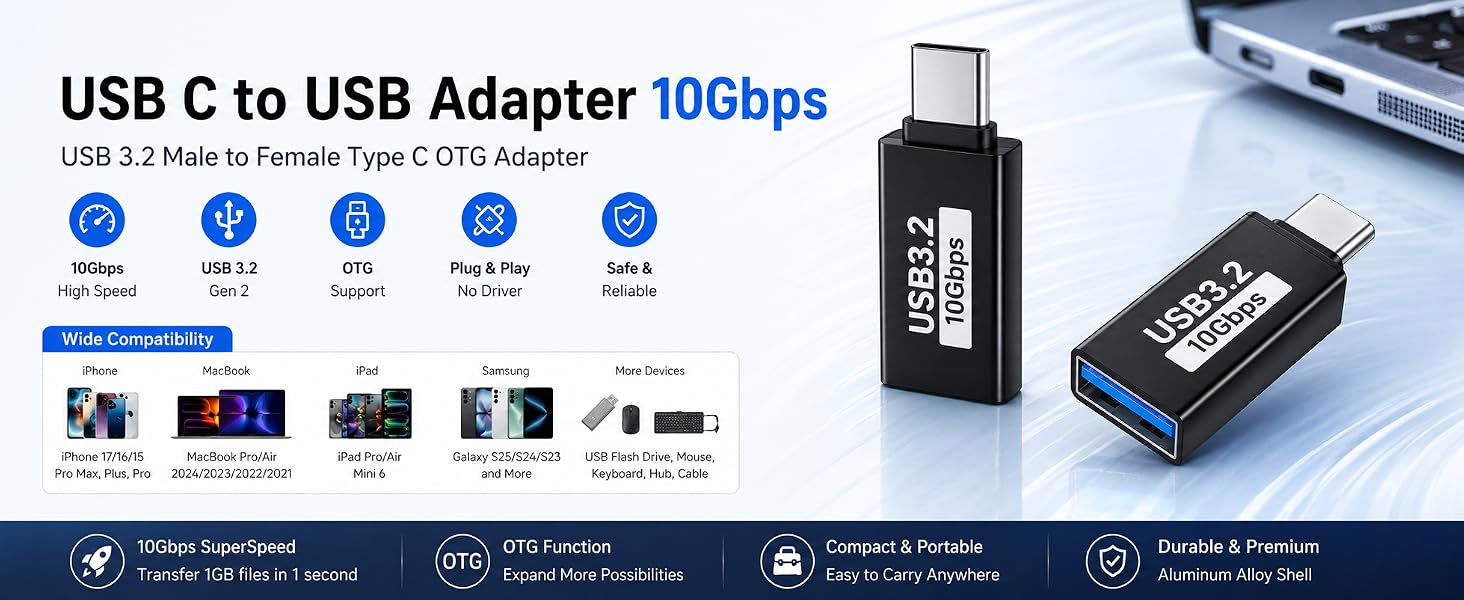 USB 3.2 Male to Female Type C OTG Adapter