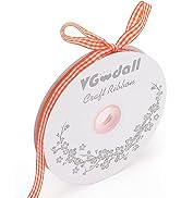 VGoodall Reddish-Orange Gingham Ribbon, 3/8 x 50Yd Picnic Craft Ribbon Reddish-Orange Plaid Ribbo...