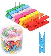 Colorful Push Pin with Wooden Clips