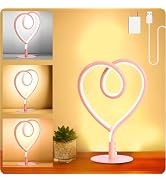 SendaLife Pink Table Lamp,3CCT 2700K/4000K/6500K Stepless Dimmable Heart Desk Lamp with USB Adapt...