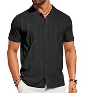 COOFANDY Mens Knit Shirt Short Sleeve Button Down Shirts Casual Summer Beach Vintage Polo Shirts