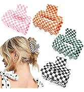 Ahoney 4 Pack Checkered Hair Claw Clips for Thin Hair 2" Y2k Accessories Cute Small Hair Clips fo...