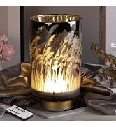 Eywamage Battery Operated Table Lamp with Remote, Pampas Cordless Glass Accent Lamp Lights for Be...