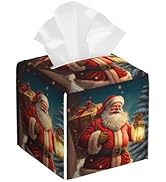 Christmas Santa Claus Tissue Box Cover Square,Merry Christmas Tissue Box Holder Waterproof Leathe...