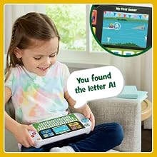 Kid plays the Speedboat game. Toy: You found the letter A!