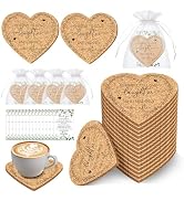 50 Set Wedding Favors Cork Coasters for Guest Heart Shaped Coasters Souvenirs Thank You Cards and...
