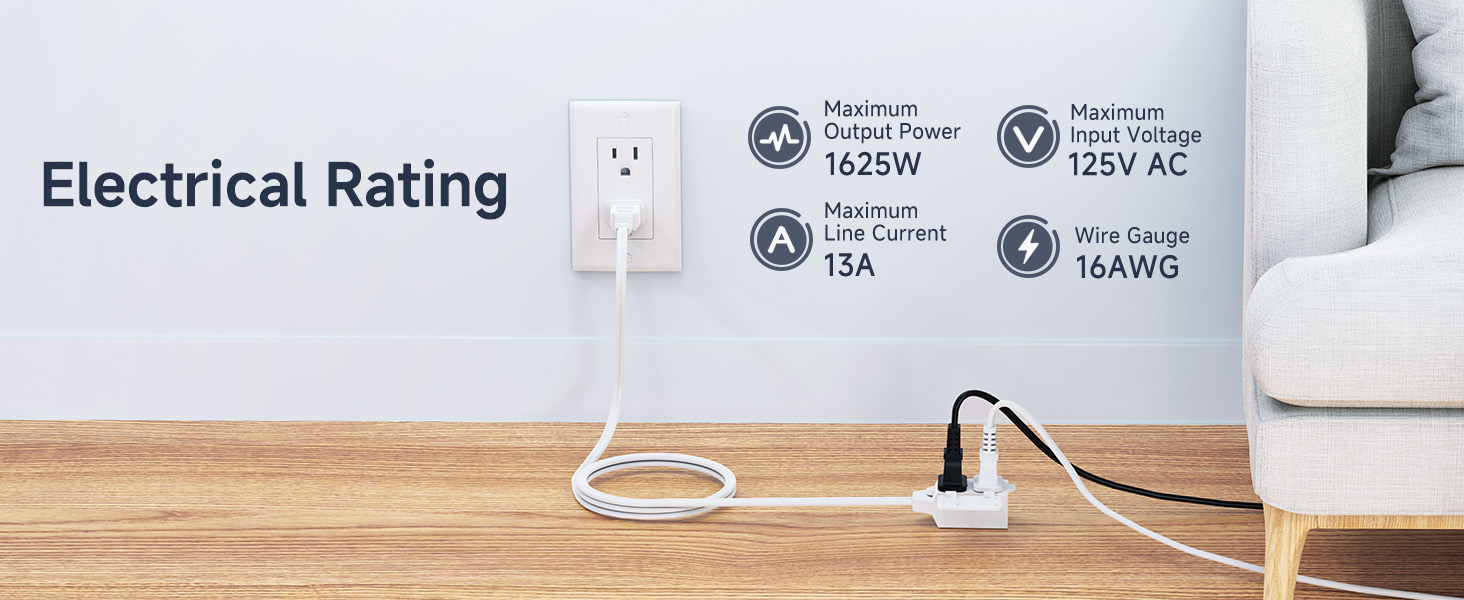 2-Pack 16 AWG 2 Prong Extension Cord 6 ft, 13A 3-Outlet Extension Cords with Tamper Guard, 13 Amp