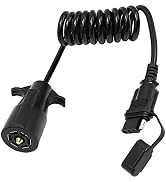 5ft 7 Way Round to 4 Way Pin Flat Trailer Connector Adapter Coiled Wiring Cable, Trailer Wiring A...