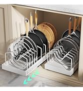Pull Out Pots and Pans Organizer Under Cabinet, Expandable Sliding Lid Holder and Pan Rack for Ki...