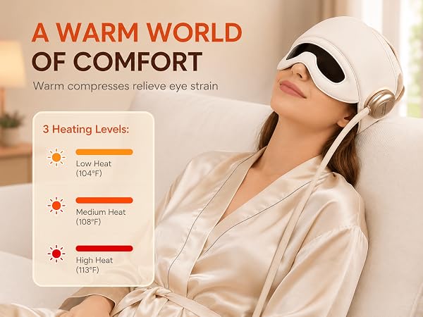 Massage with adjustable temperature (104°F to 113°F) ease tension in the head and eye area.