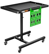 Adjustable Height Mobile Work Table with Rolling Wheels, Rolling Tray Table for Mechanics, Garage...