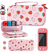 RHOTALL Pink Strawberry Carrying Case Compatible with Nintendo Switch Lite,with Cute Case Cover A...