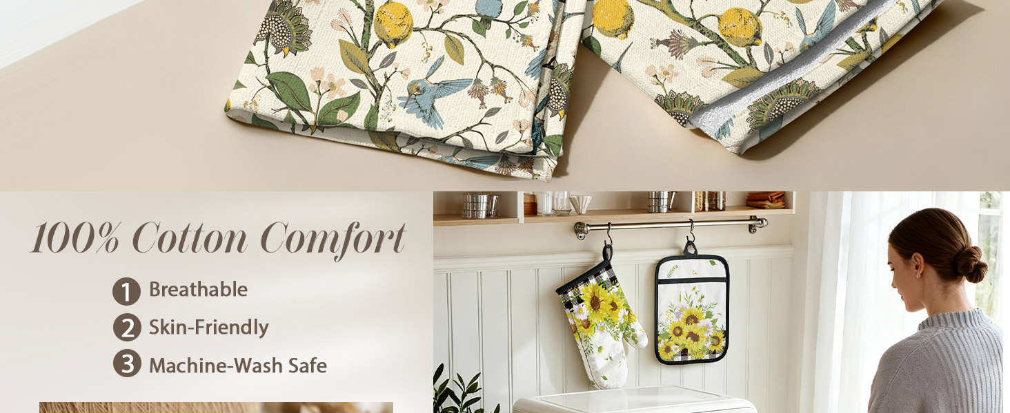 Miss Adola Cotton Kitchen Towels, Oven Mitt and Pot Holder Sets