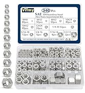 Vifmy SAE Hex Nuts Assortment Kit(340 Pcs),4#40 6#32 8#32 10#24 10#32 12#24 1/4"-20 5/16"-18 3/8"...