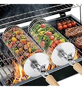 TNTOR Rolling Grill Basket, Larger 304 Stainless Steel Nesting Grilling Net, Removable Handle, BB...