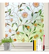 Azunel Window Privacy Film Stained Glass 17.5" x 78.7" Static Cling | Non-Adhesive Reusable Stick...